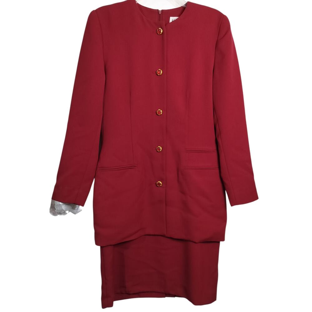 4967) Kasper for ASL Red Long Sleeve Buttons Career Office Sheath Dress 4